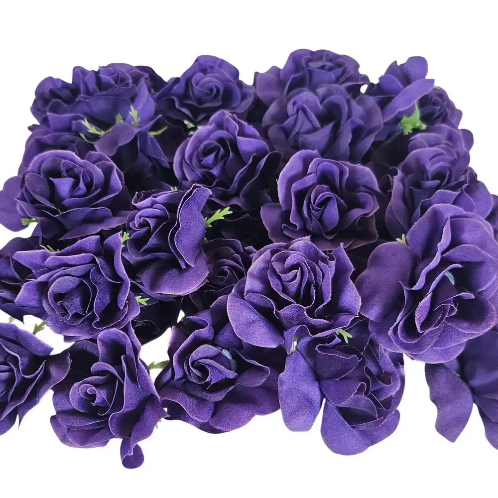 50 Purple Silk Rose Heads Stemless Wedding Floral Craft DIY Wreaths 2.5in